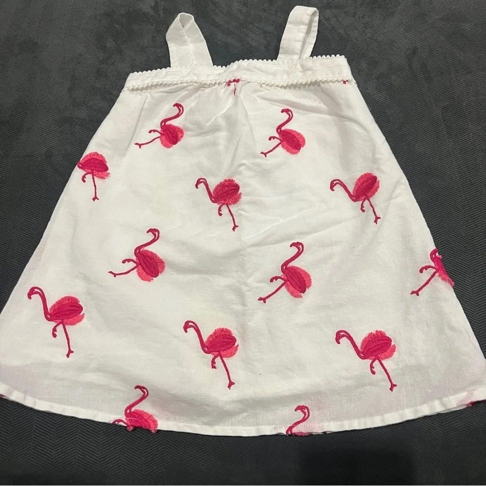 Janie and Jack White Dress with Pink Flamingos